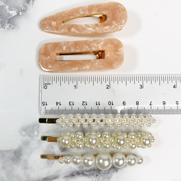 HAIR CLIPS | BARRETTE Faux Pearls Peach Gold - Picture 5 of 6